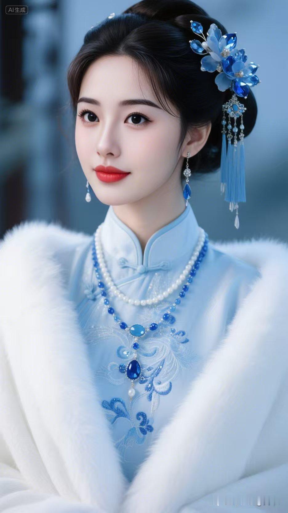 蓝衣如雪，珠翠生辉，古韵美人笑靥如花，一眼倾心，惊艳了时光。