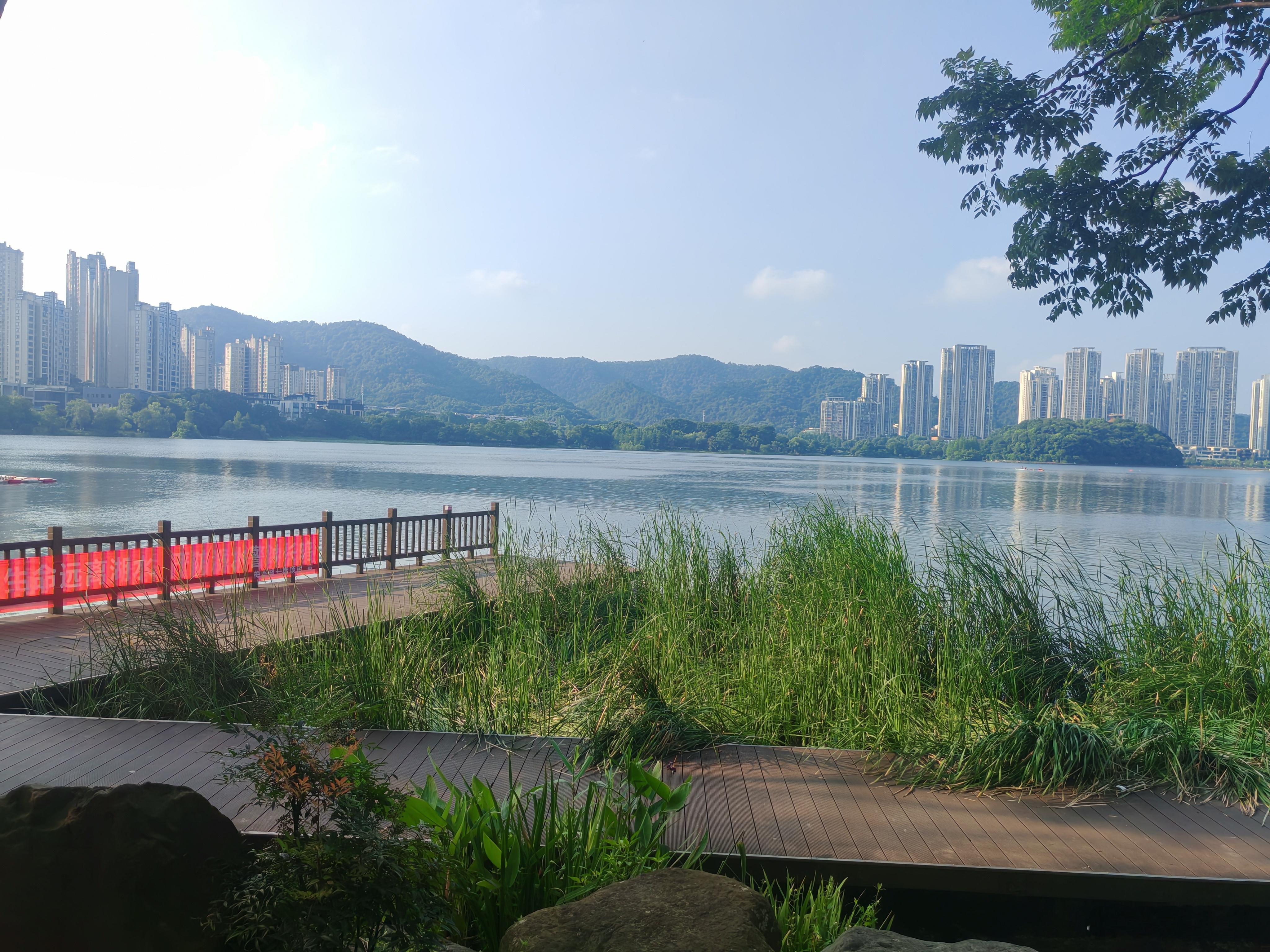 早点起来，打两轮八段锦，湖边，微风佛面，舒服的很！ 
