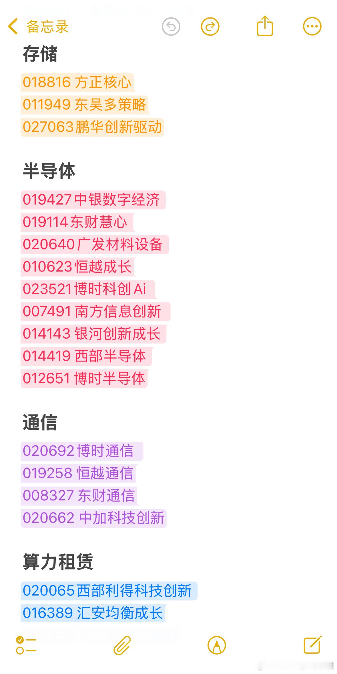 科技基金合集，CPO存储半导体通信。基金
