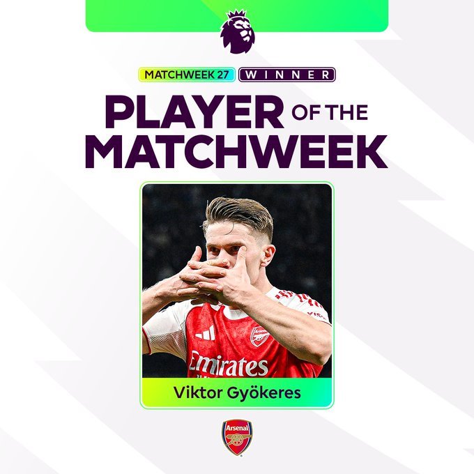 英超官方：约克雷斯凭借在北伦敦德比中的梅开二度，被评为本轮最佳球员！ ⚽️⚽️英