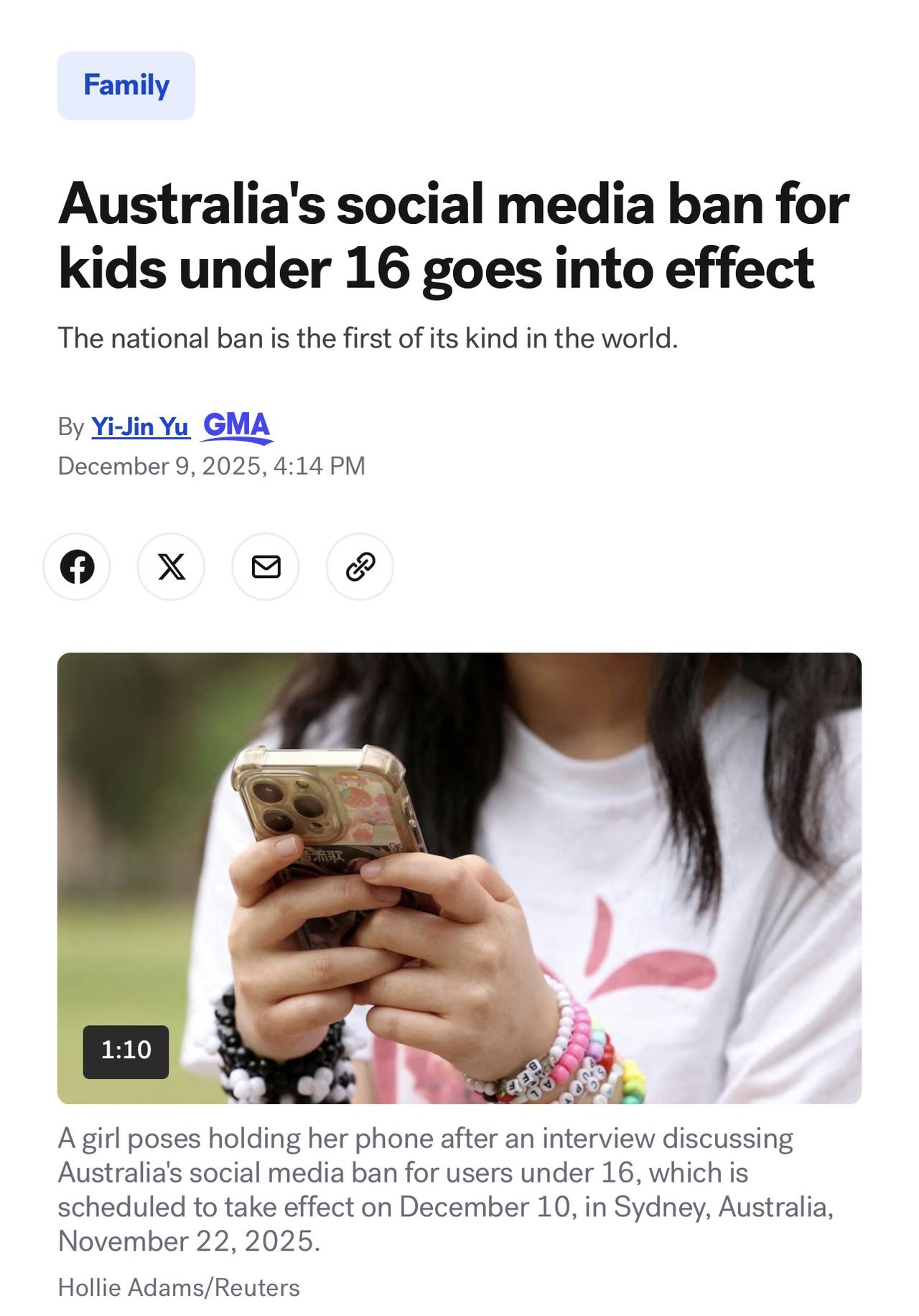 全球首个

澳大利亚对16岁及以下儿童的社交媒体禁令于当地时间12月10日午夜正