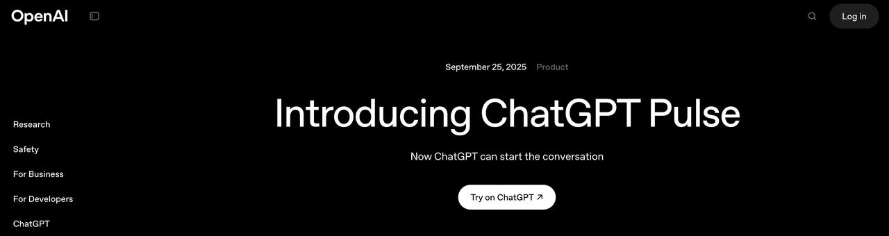 ChatGPT 主动推送资讯来了：Pulse 功能让 AI 更像助理

Open