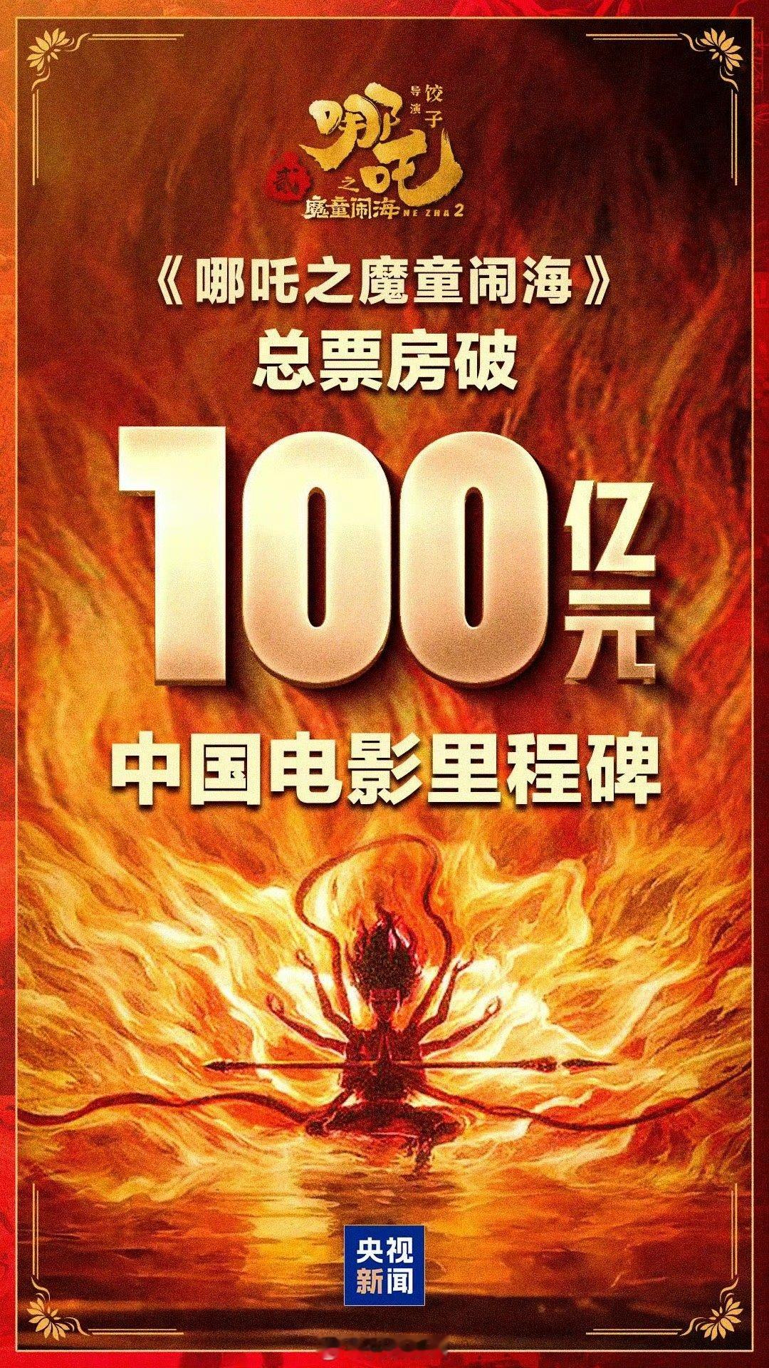 祝贺哪吒2票房破100亿  哪吒2破100亿 恭喜吒儿突破100亿票房 今天刚刷