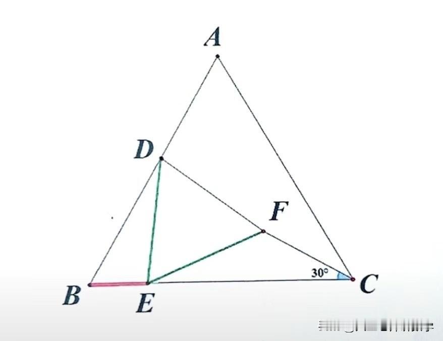 中考数学必刷题，几何题：
如图所示，在等边△ABC中，D、E分别是AB、BC上的