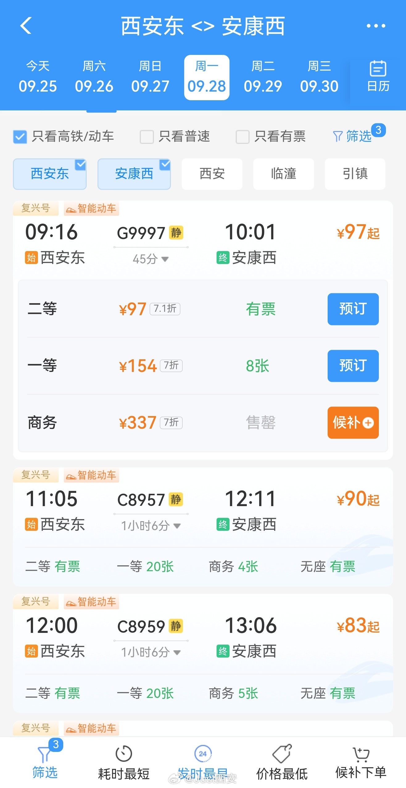 西康高铁相关列车车票正式发售，票价实施灵活折扣、差异化的市场化机制。以二等座为例