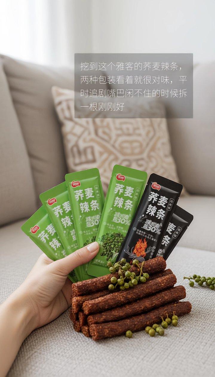 你们让我找一款少油少盐的辣条， 现在终于帮你们找到了， 就是这个荞麦藤椒辣条。辣