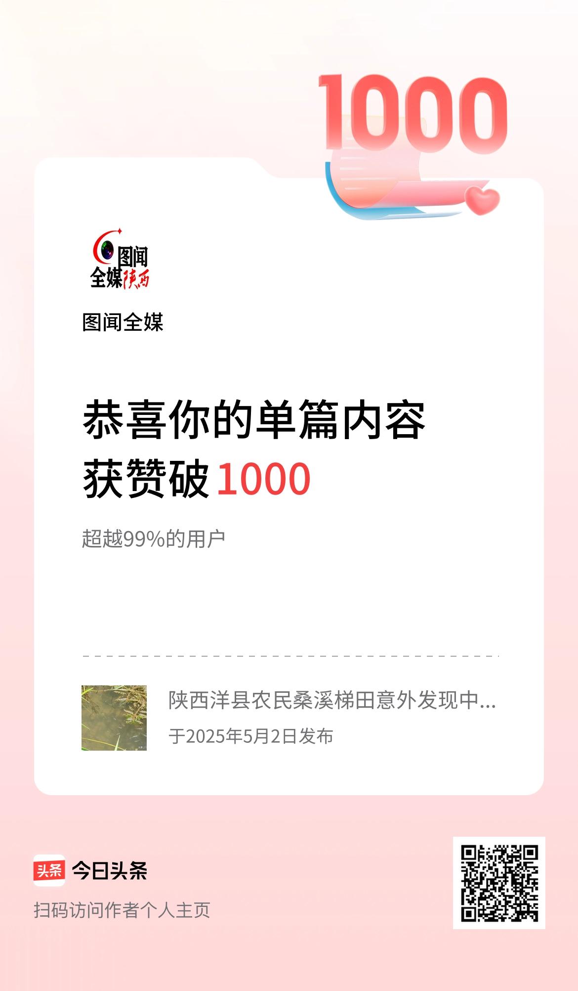 单篇内容获赞量破1000啦！