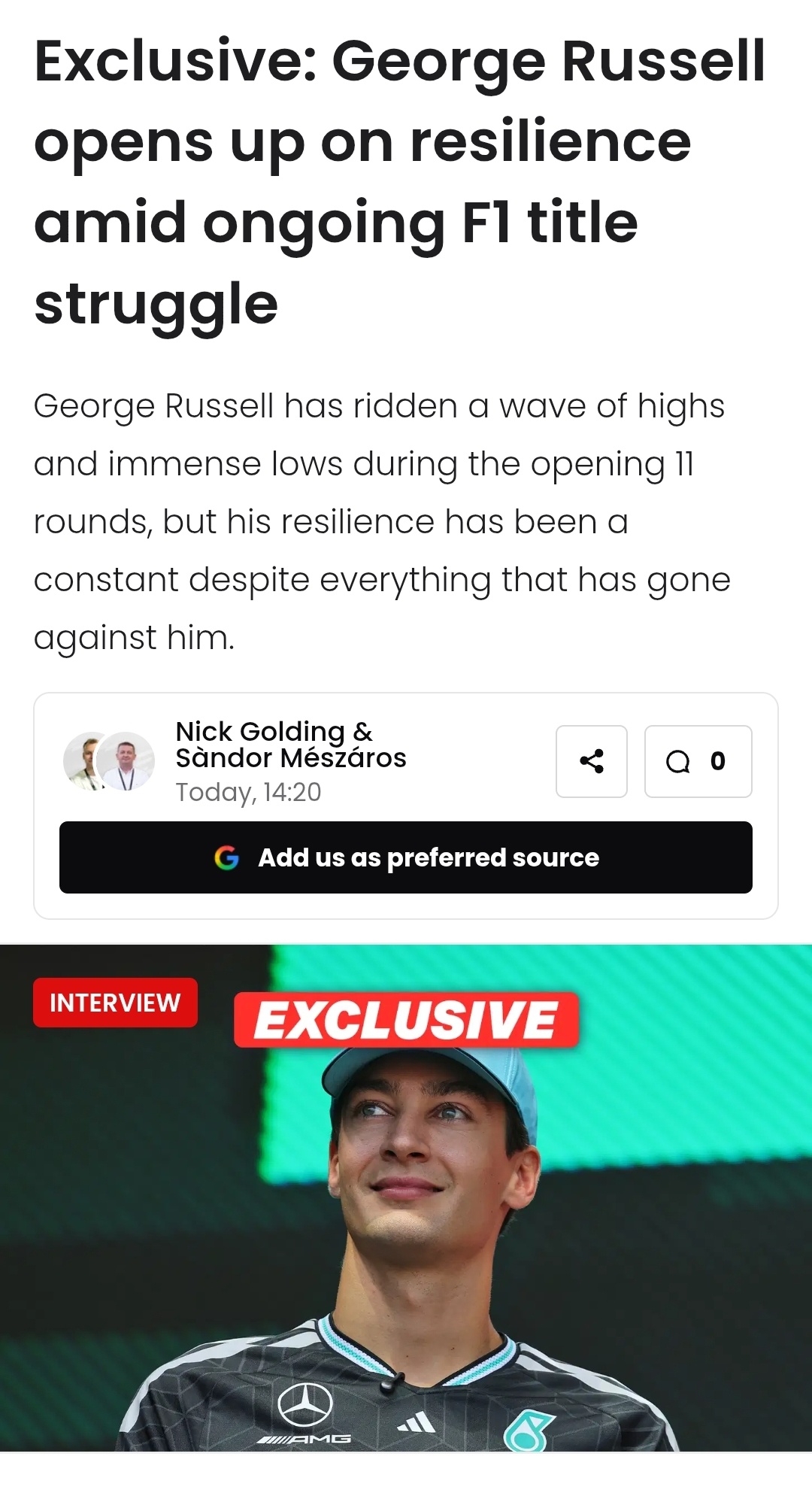RacingNews365独家专访《George Russell 谈在持续的 F