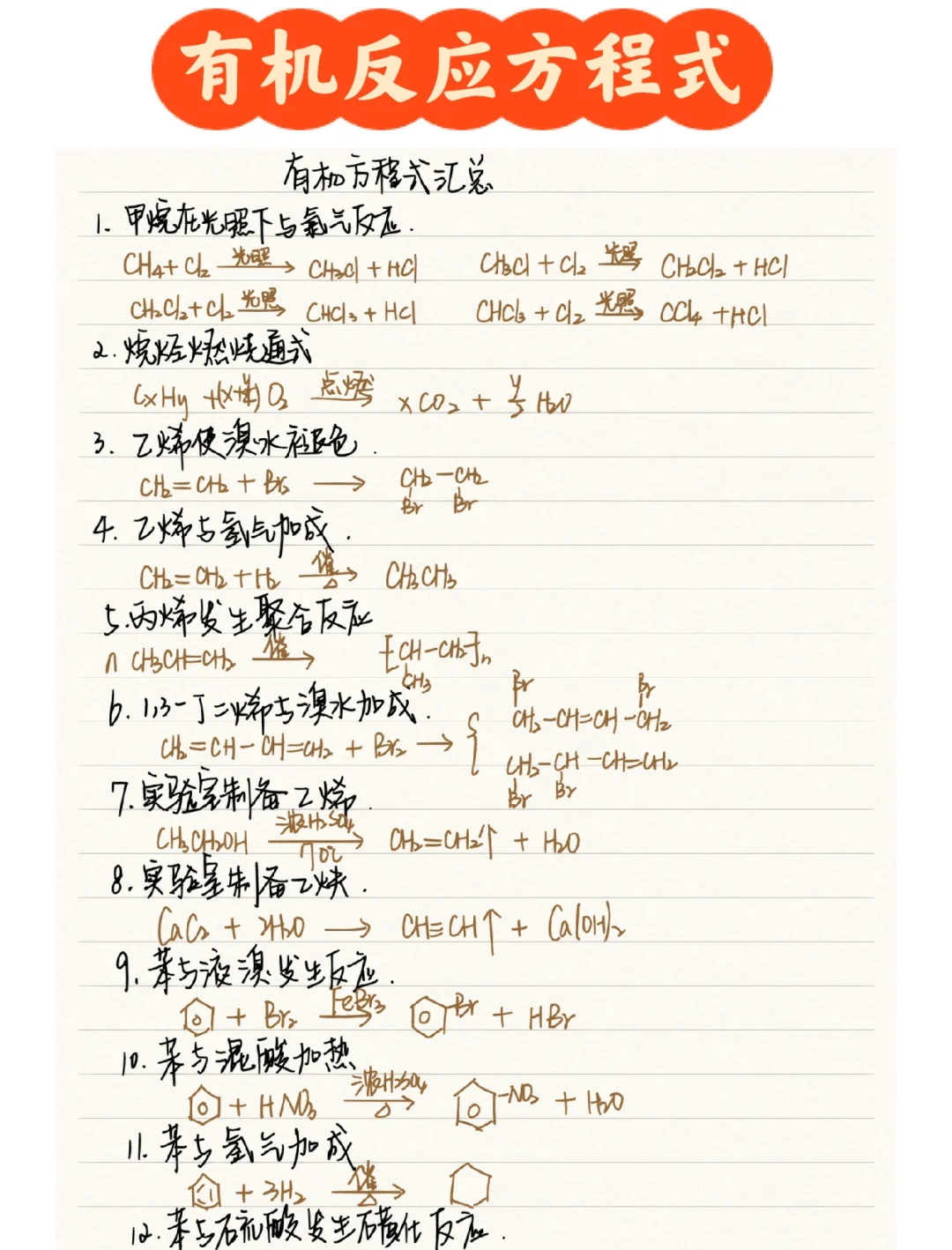 高二化学｜有机反应方程式汇总‼️附自测卷