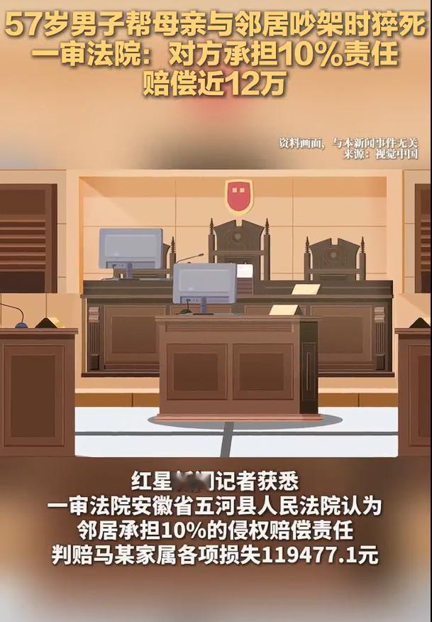 57岁男子吵架猝死邻居被判赔近12万，这个判罚我不知道别人怎么看，但我认为，俩人
