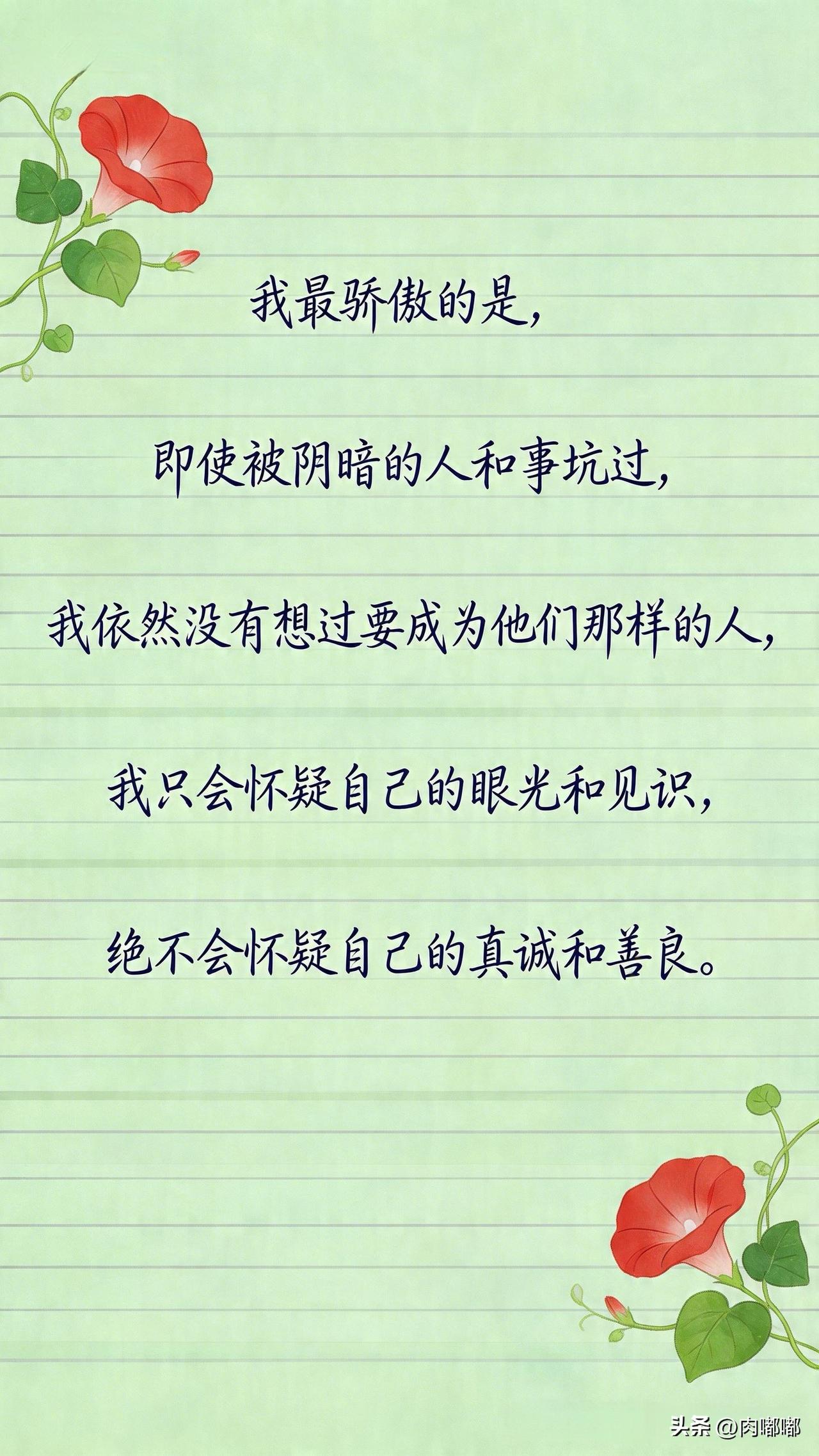 我最骄傲的是，即使被阴暗的人和事坑过，我依然没有想过要成为他们那样的人。我只会怀
