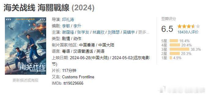 《海关战线》豆瓣开分6.5，有已经看过的小伙伴吗？觉得如何。我还没空去看。[酷]