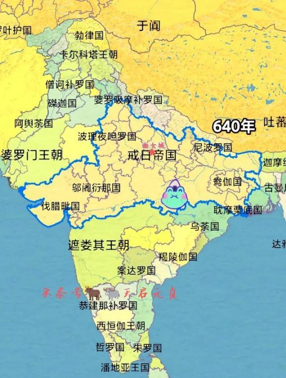 唐朝为什么从来不拿正眼看印度？看看这张图就明白了。当时的印度处于封建邦国林立的混