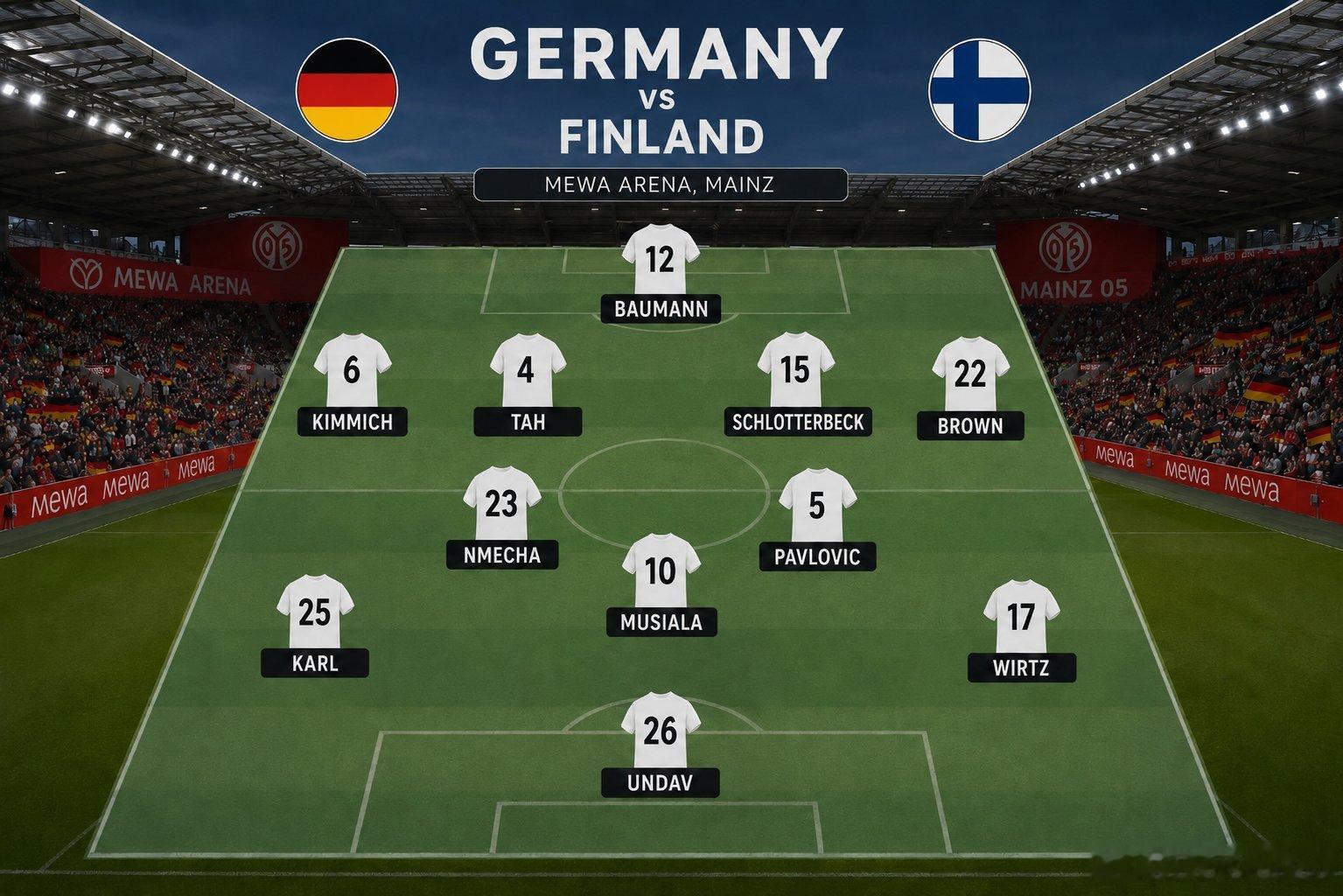 🚨熱身賽——🇩🇪德國🆚芬蘭🇫🇮德國國家隊首發陣容⚫️🔴🟡 