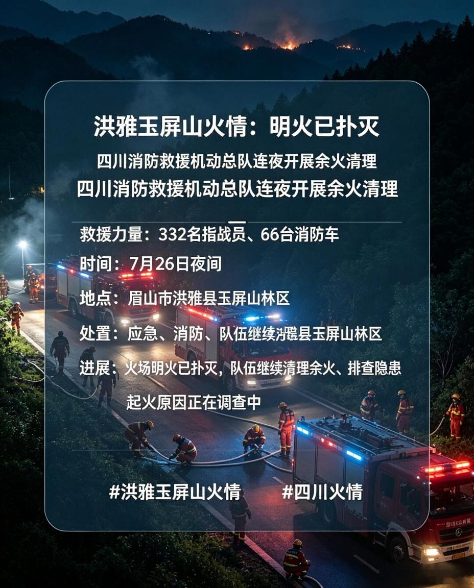 四川眉山玉屏山突发森林火灾【最新官方消息】7月26日下午，眉山洪雅玉屏山发生森林