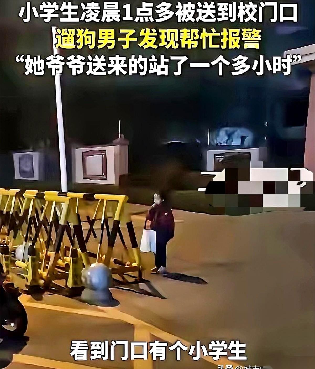 河南洛阳一个大哥，凌晨3点多出门遛狗，结果在街角学校门口，看见一个瘦小的影子。