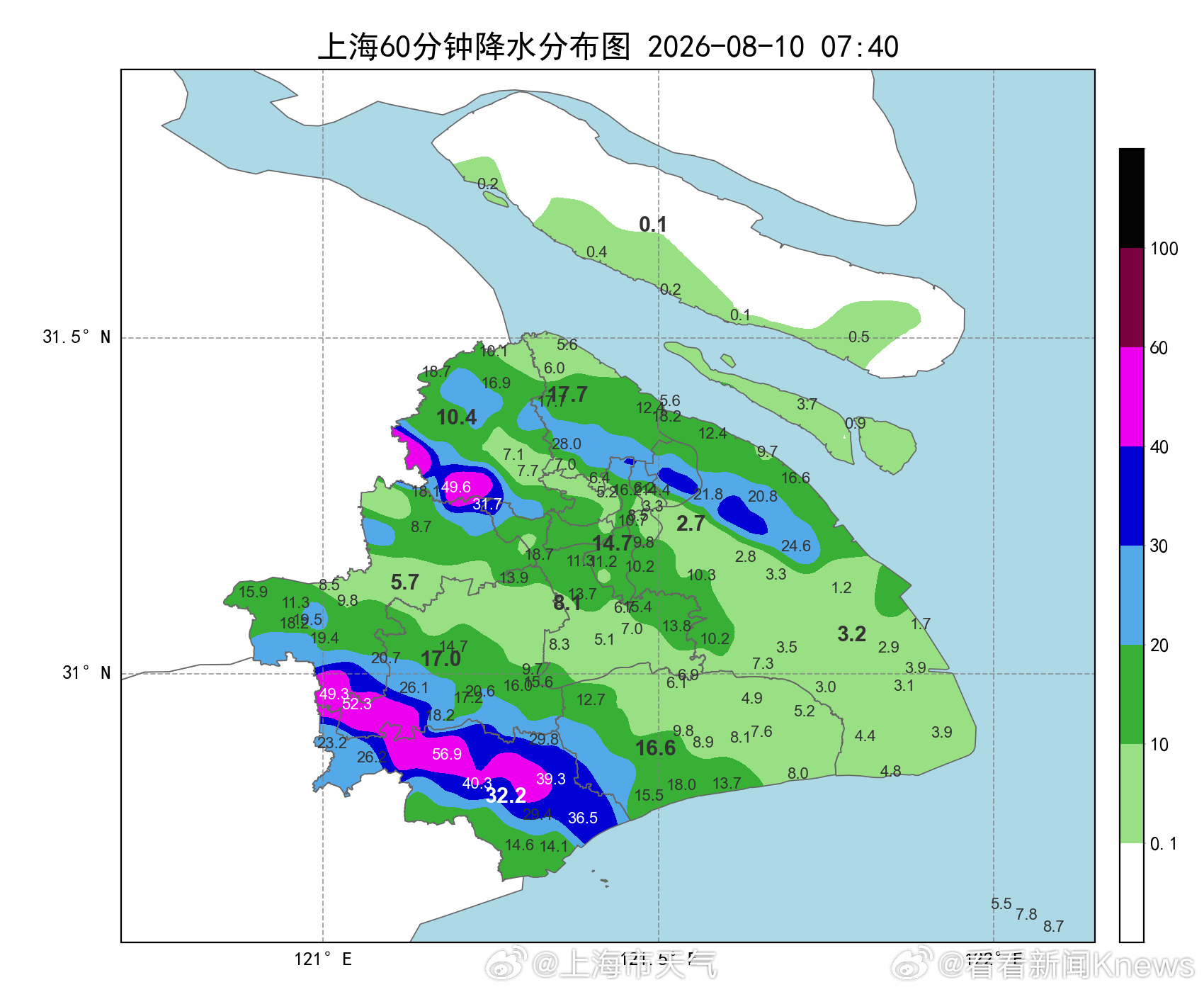 【#上海奉贤阵风达10级# 】据消息，目前上海全市大部气温在26~28℃。过去的