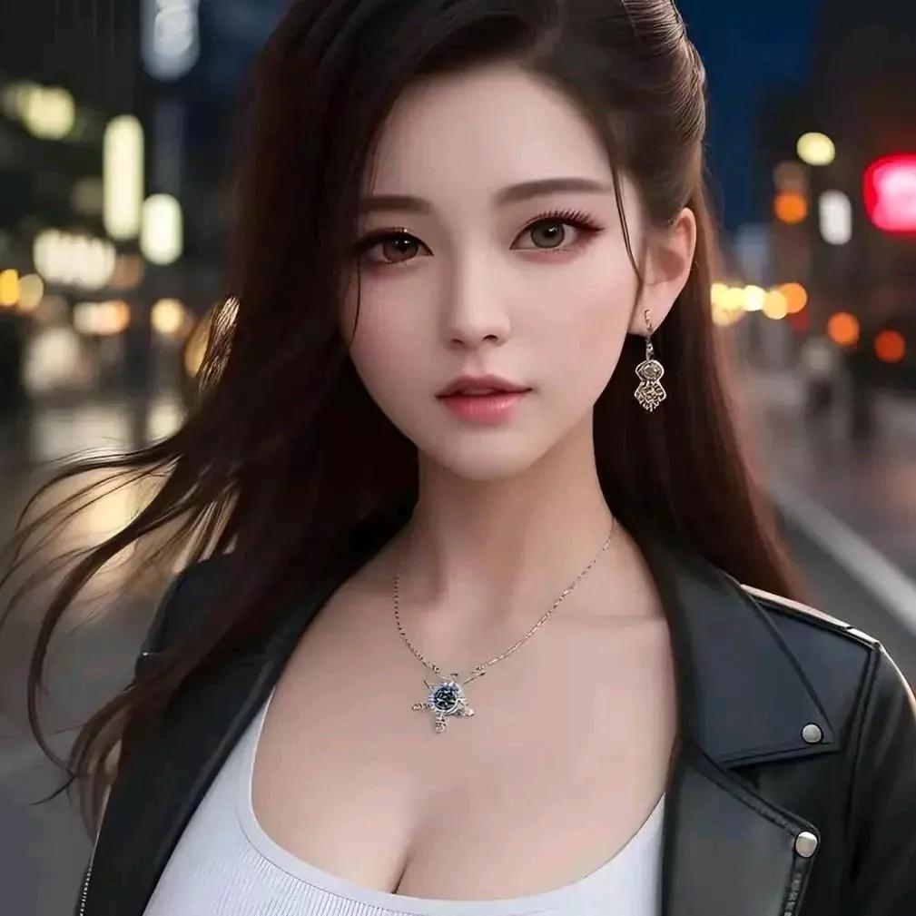 夜晚都市街头的迷人少女，优雅项链点缀魅力