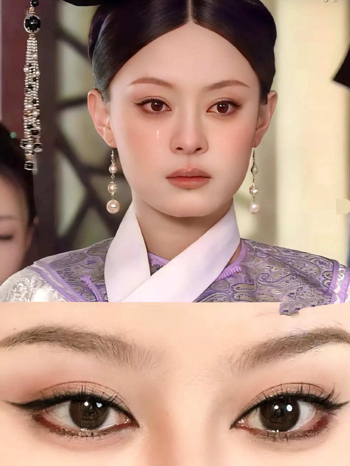 唔了，甄嬛这个眼泪妆，甄嬛为数不多的几个丧期妆造都好绝美呀，太后那场在门口提醒四