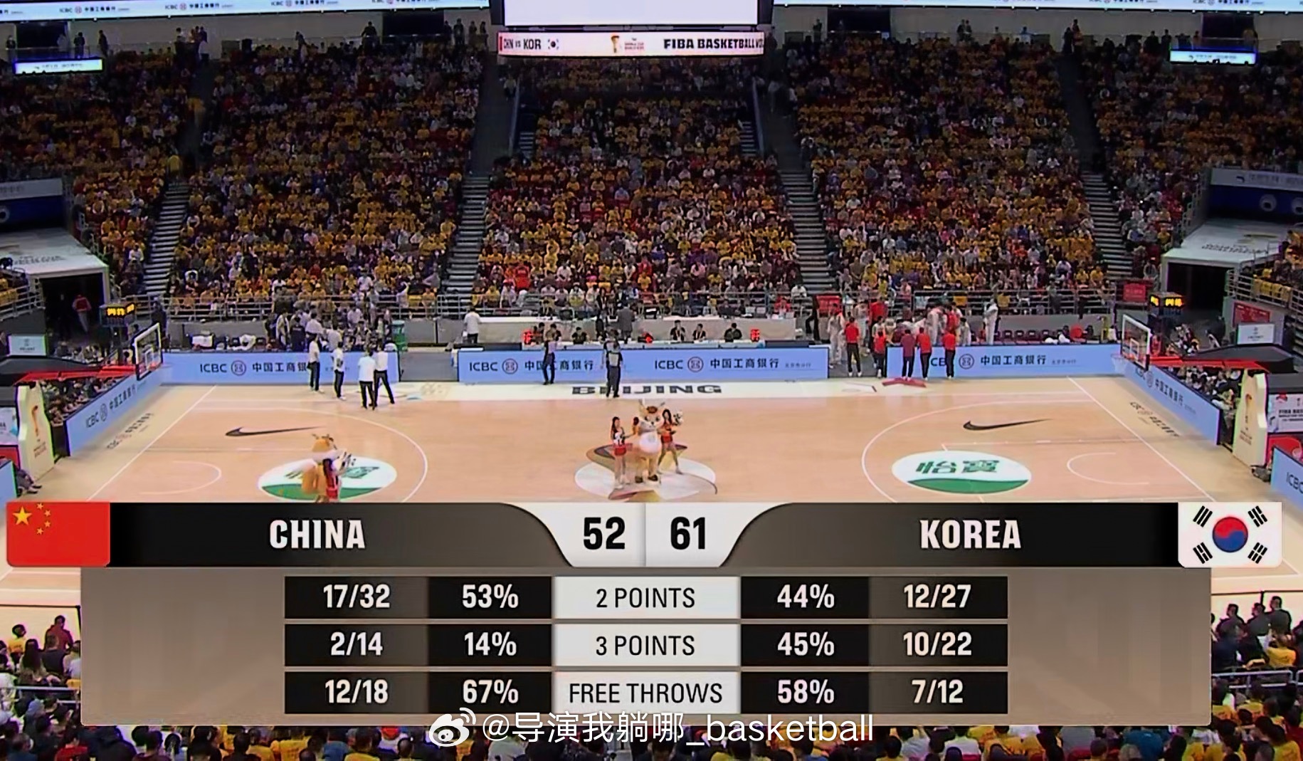 第三节中国队非常拼将分差缩小到10分以内了，韩国队体力已经出现问题了，就看最后一