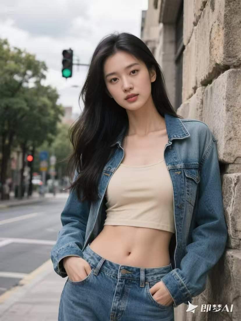 都市街头风里，牛仔外套搭配米色背心简直绝了，轻松自在感直接拉满。在春熙路，满大街