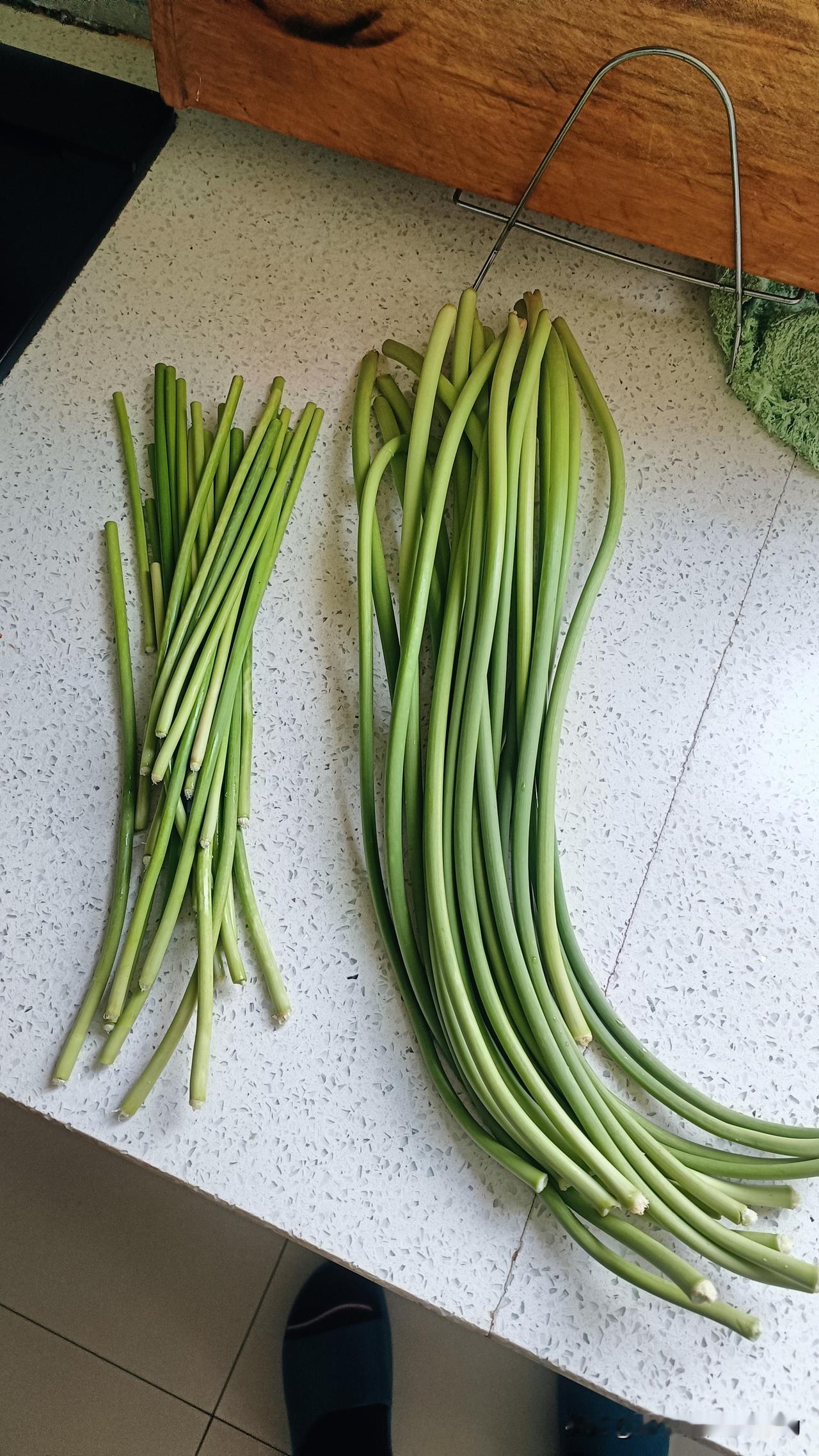 都是蒜薹，大小差别咋就那么大呢?
邻居们都是种菜的，谁家种了这个菜，别家没种的，