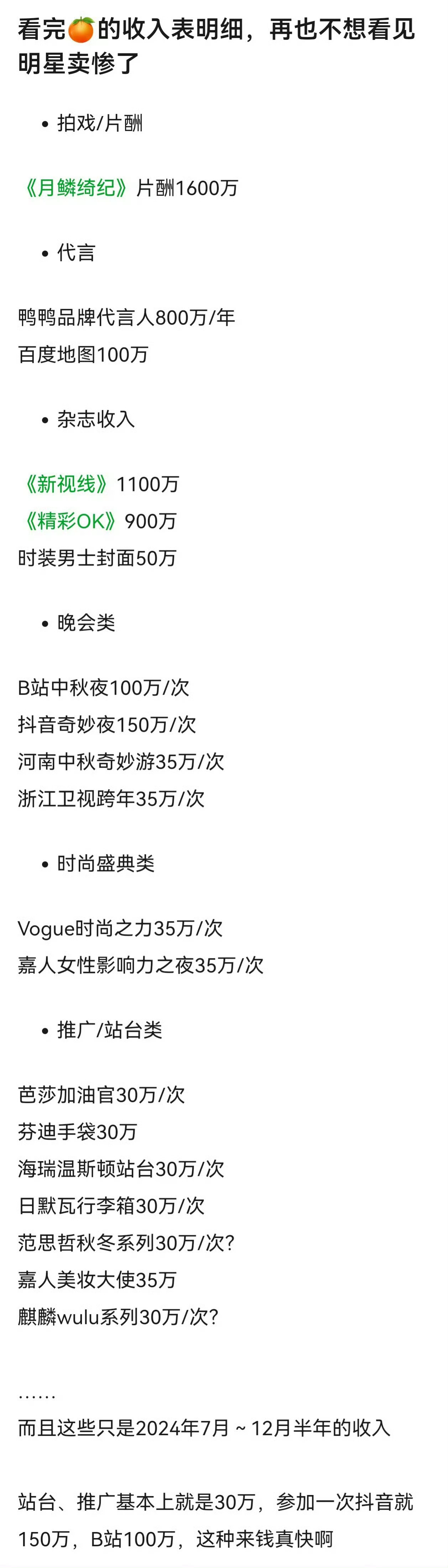 鞠婧祎半年的收入明细，明星来钱太容易了鞠婧祎被实名举报偷税漏税
