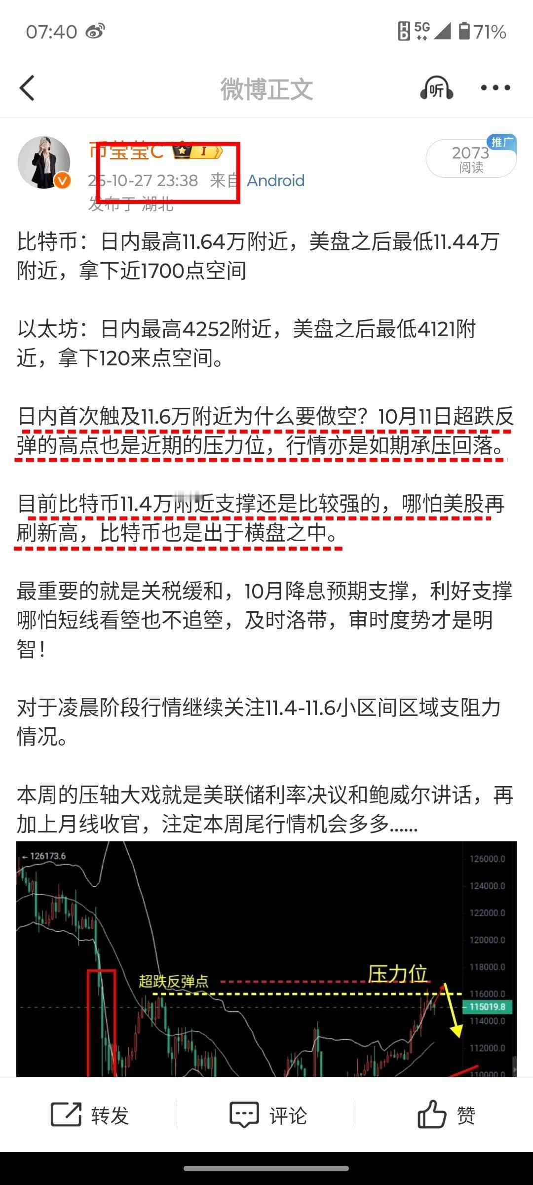 本身比特币11.6万一带存在强制性压力，周一也在一直强调为什么这里要做空，美股之