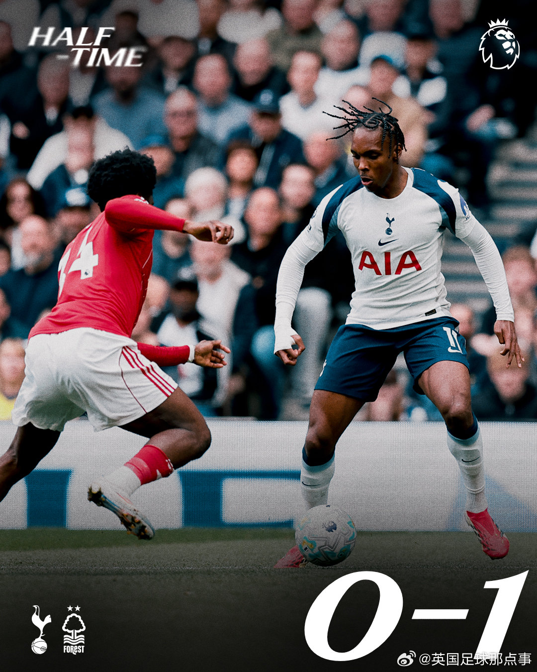 半场结束，热刺暂0-1落后诺丁汉森林大伙如何评价上半场比赛 热刺vs诺丁汉森林