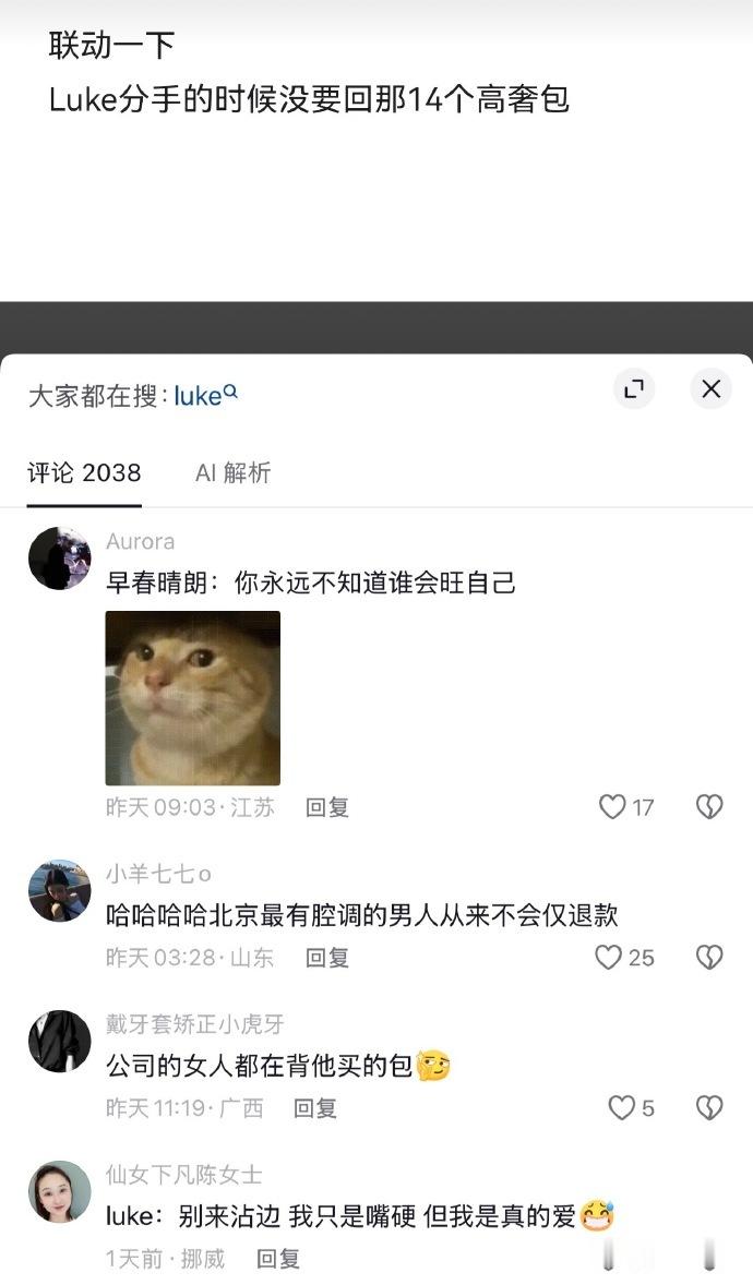 栾念在外毒舌老板在内家庭煮夫Luke分手的时候没要回那14个高奢包栾念在外毒舌老