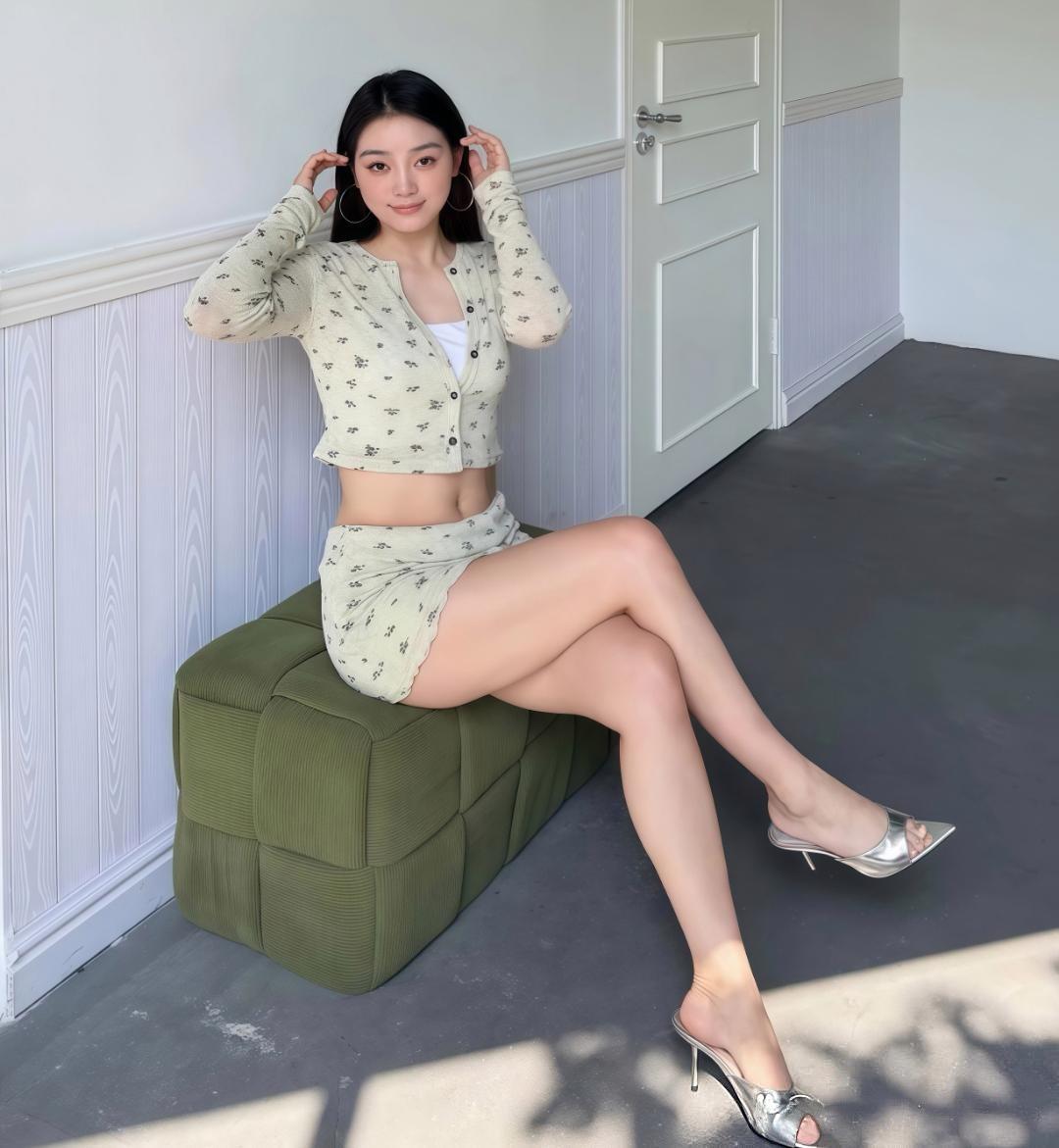 春日氛围感直接拉满！这套浅绿碎花针织套装也太戳我了！温柔又带点小辣，短款上衣+包