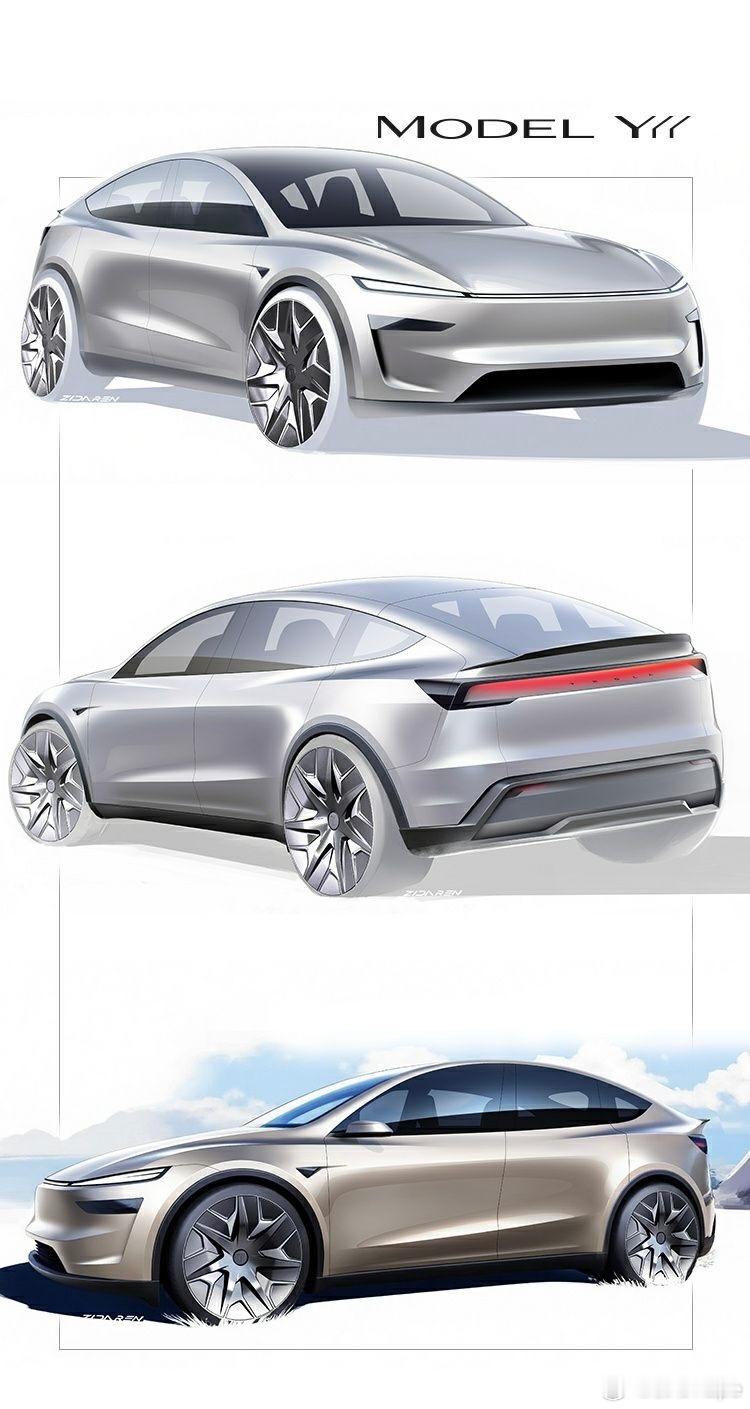 特斯拉新款Model Y高性能版手稿藏不住了！赛博线条焊死运动基因，性能感从图纸