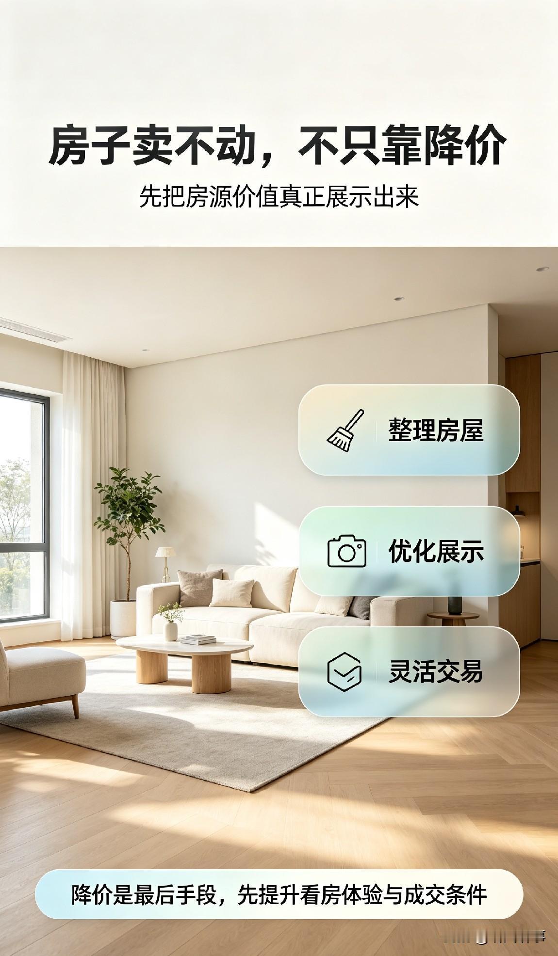 房子卖不动,除了降价还有选择吗? 房子卖不动，不只有降价一条路。首先做好房屋整理