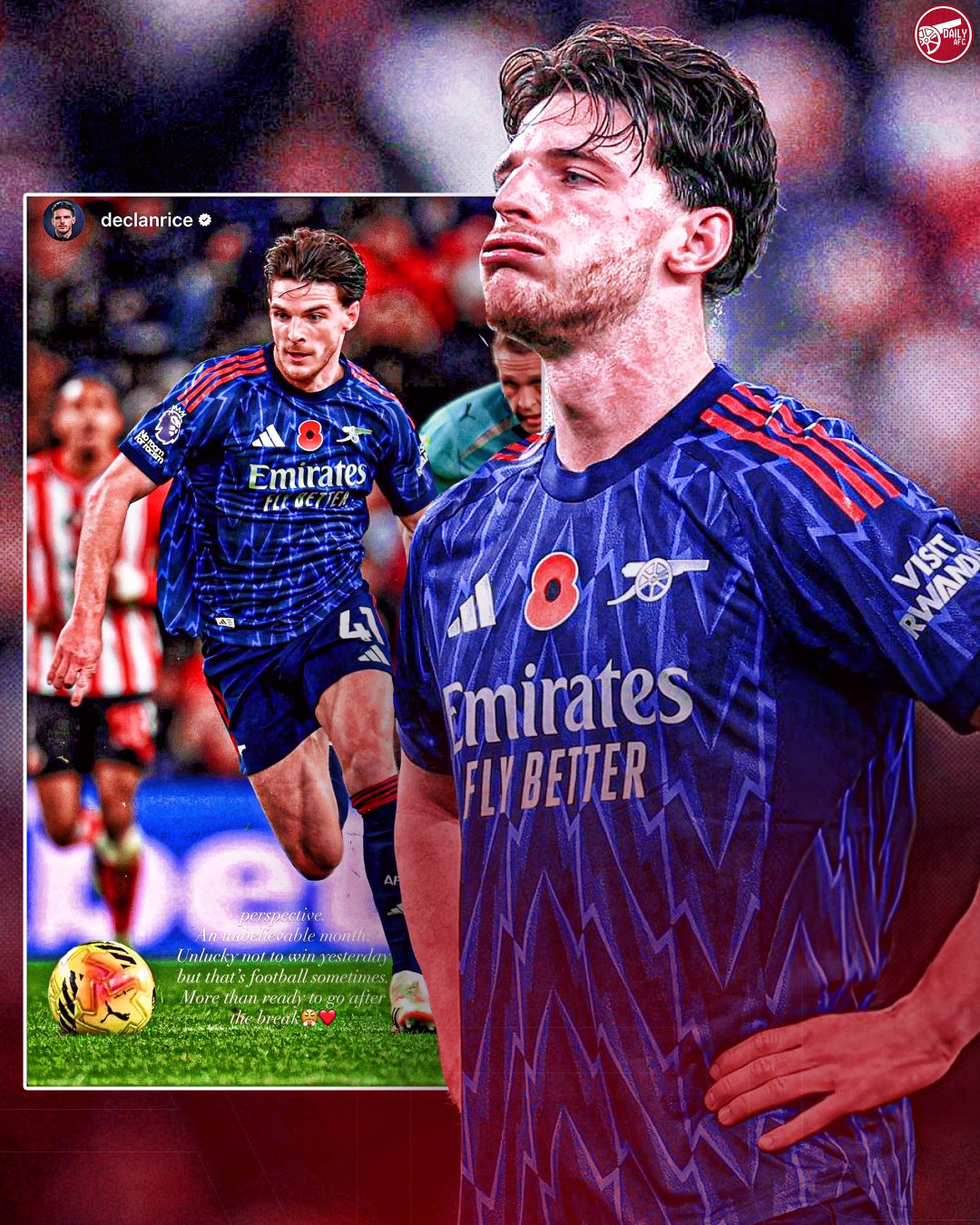 赖斯ins动态：格局打开。收获满满的一个月。昨天虽遗憾未取胜，但这就是足球。休整