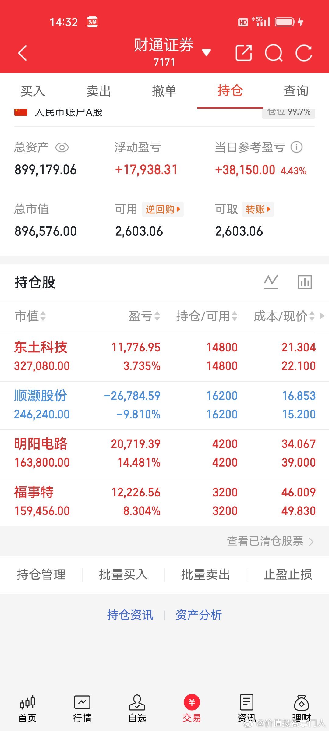 5.28 日常交易记录📝目前持有：顺灏股份、东土科技、明阳电路、福事特温馨提醒