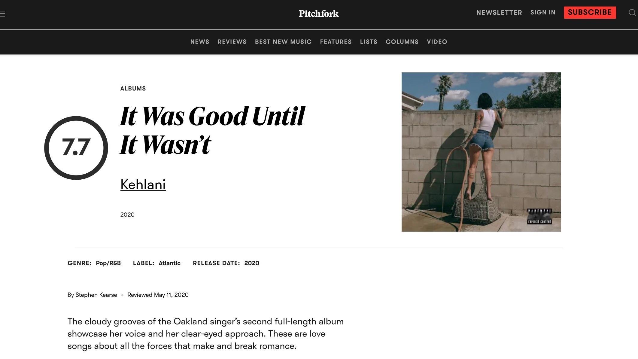 【乐评历史】乐评机构 Pitchfork 为 Kehlani 各专辑评分及红标单