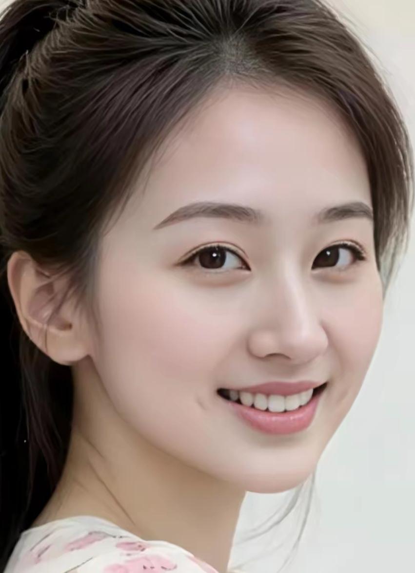 她展露甜蜜的微笑，风华绝代，美不胜收。眉眼温柔灵动，举手投足尽显独特气韵，美得让
