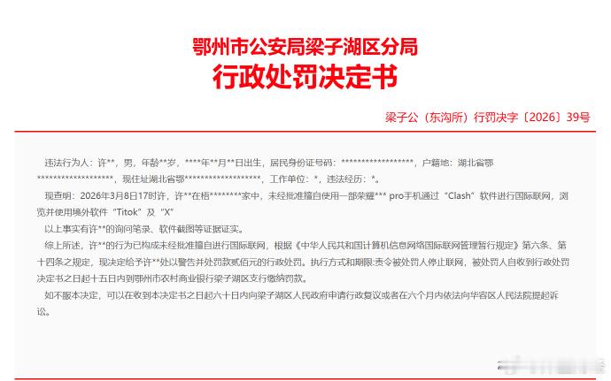 湖北男子家中用荣耀手机浏览TikTok与X被罚 荣耀手机