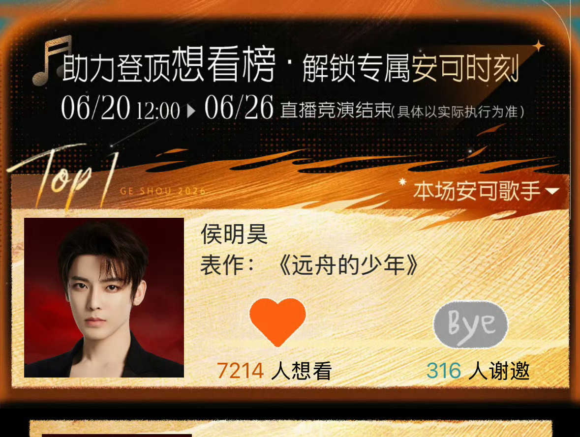 侯明昊歌手2026侯明昊 猕猴桃们，侯明昊不是来歌手玩玩的，大家也把自己当个歌手