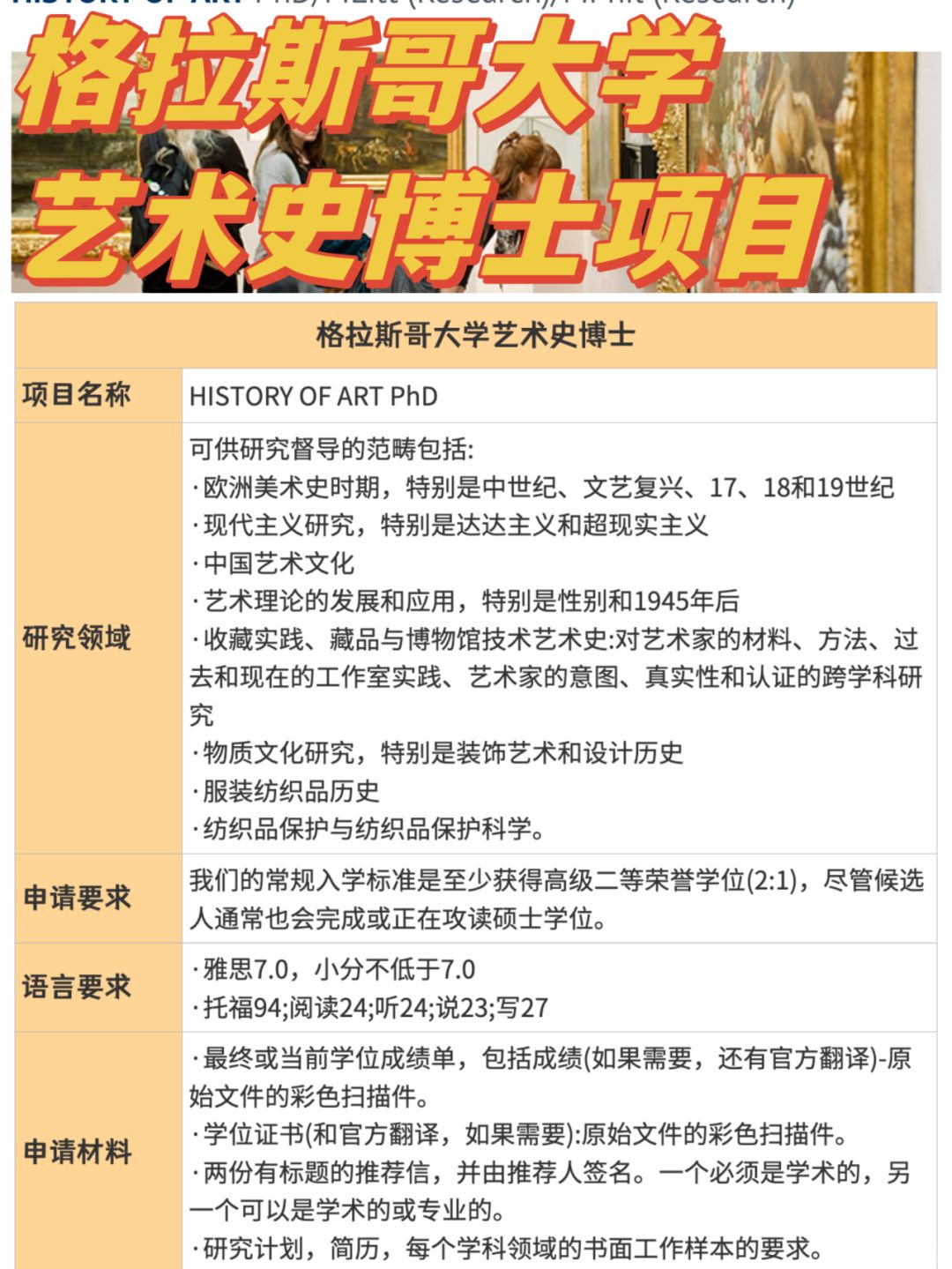 格拉斯哥大学丨艺术史博士