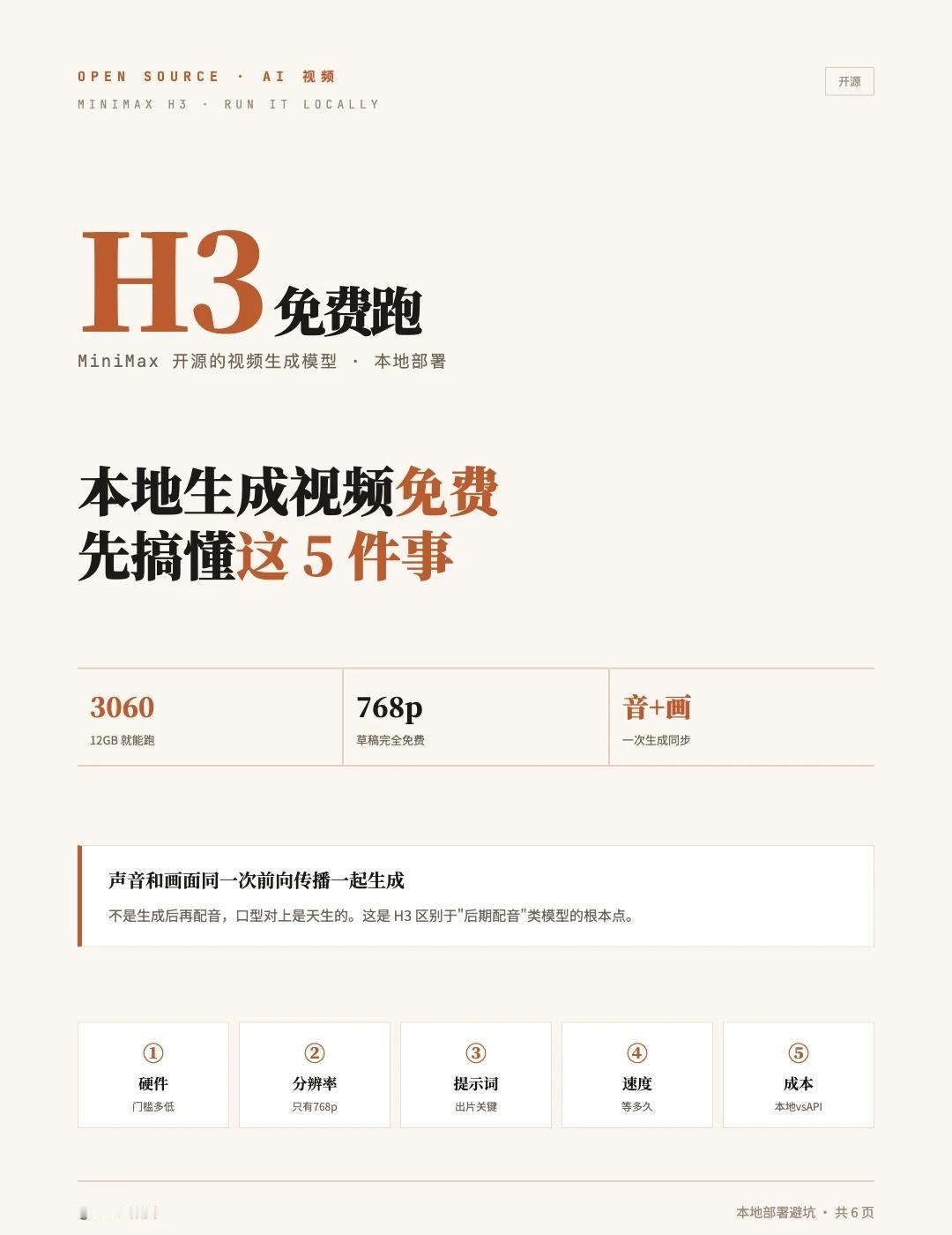 开源H3本地跑视频免费，先搞懂这5件事
MiniMax开源了视频生成模型H3，这