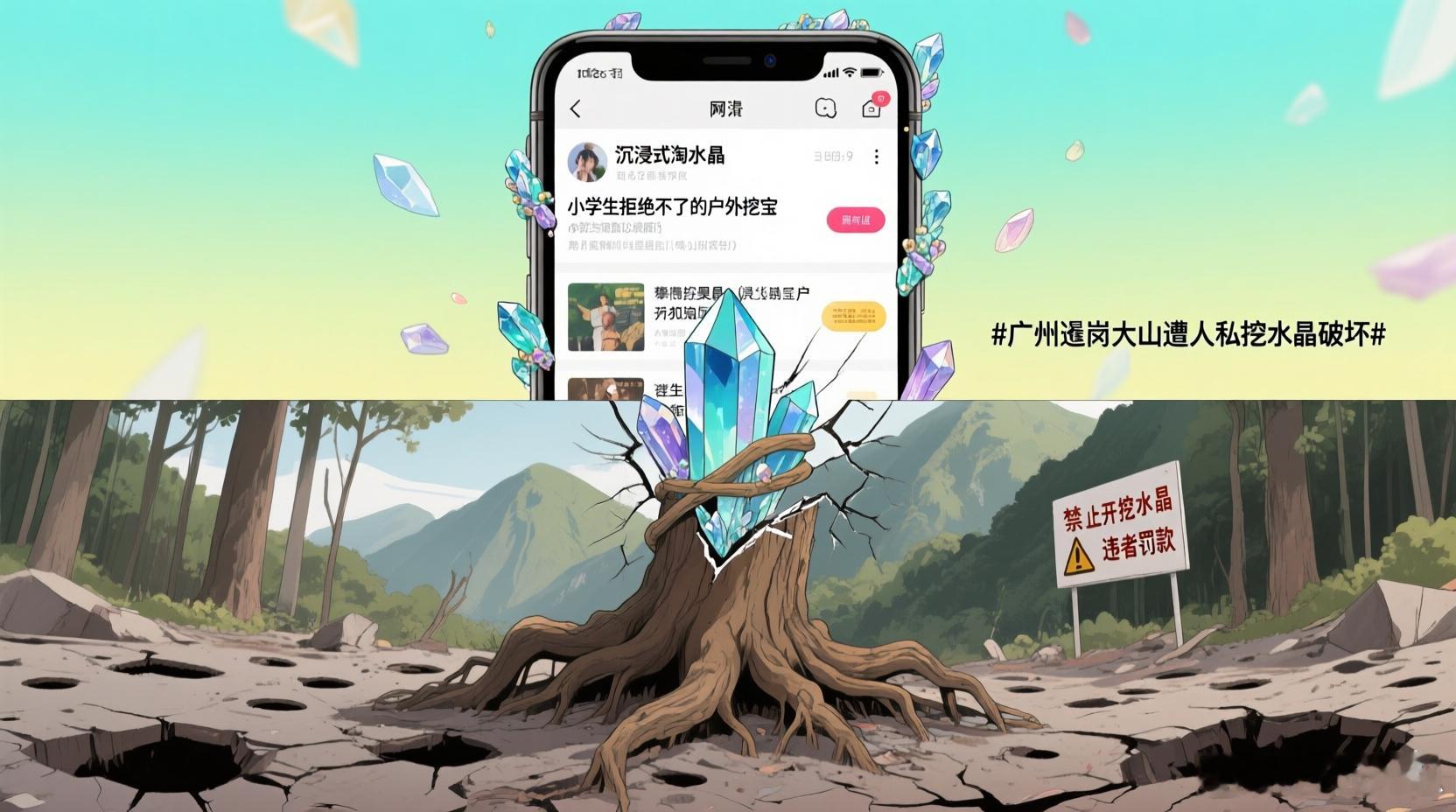 “沉浸式淘水晶”、“小学生拒绝不了的户外挖宝”……在社交平台上，这些诱人的标题曾