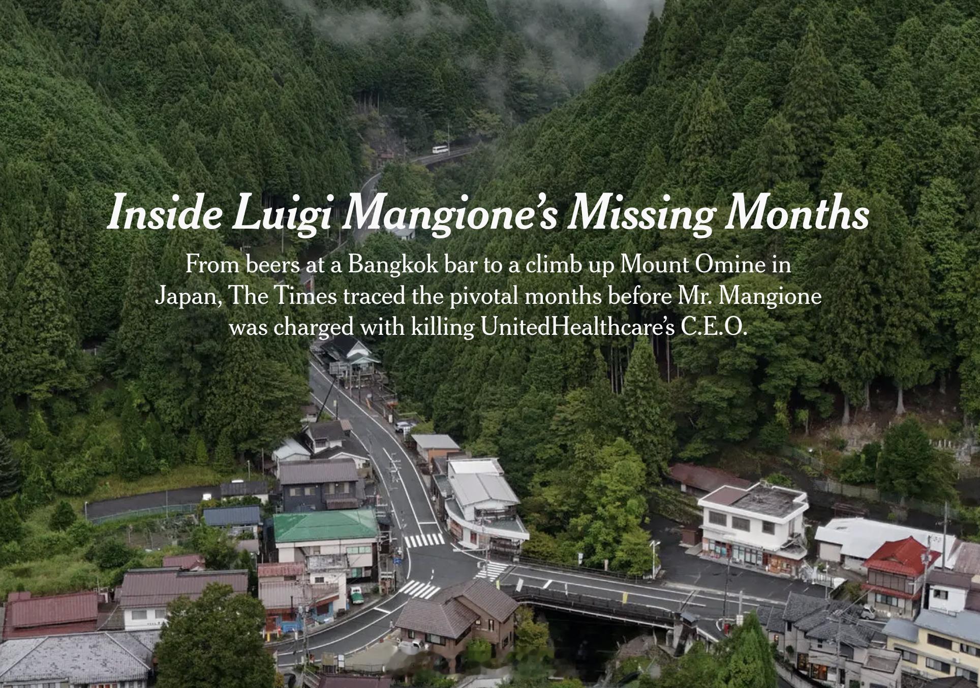 <纽约时报>今天发文介绍Luigi Mangione在行凶前几个月的亚洲之行，其