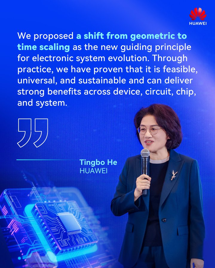 🔻华为英文官方账号的总结简单明了：“华为提出了韬（τ）定律，这是一项指导半导体