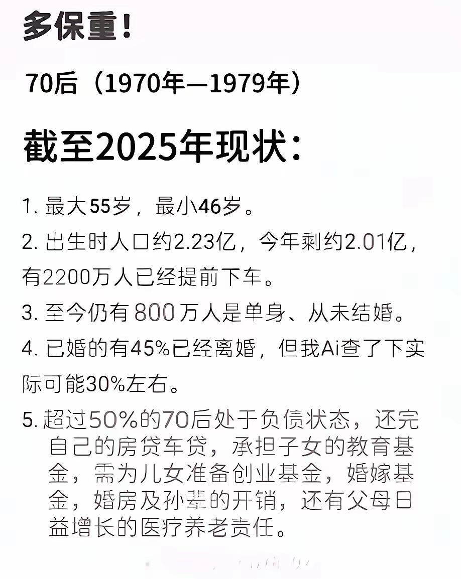 70后这代人，活得像被推着走的陀螺。
 
最新数据扎心了：10%的人已经“下车”