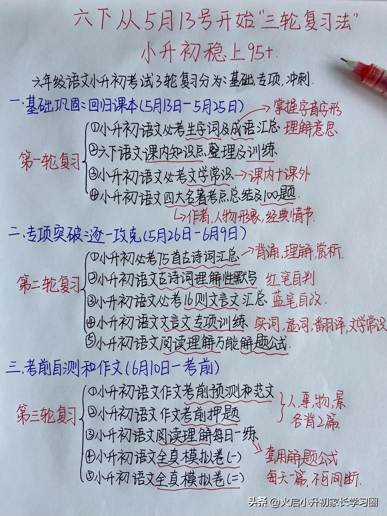六下从5月13号开始“三轮复习法”小升初稳了