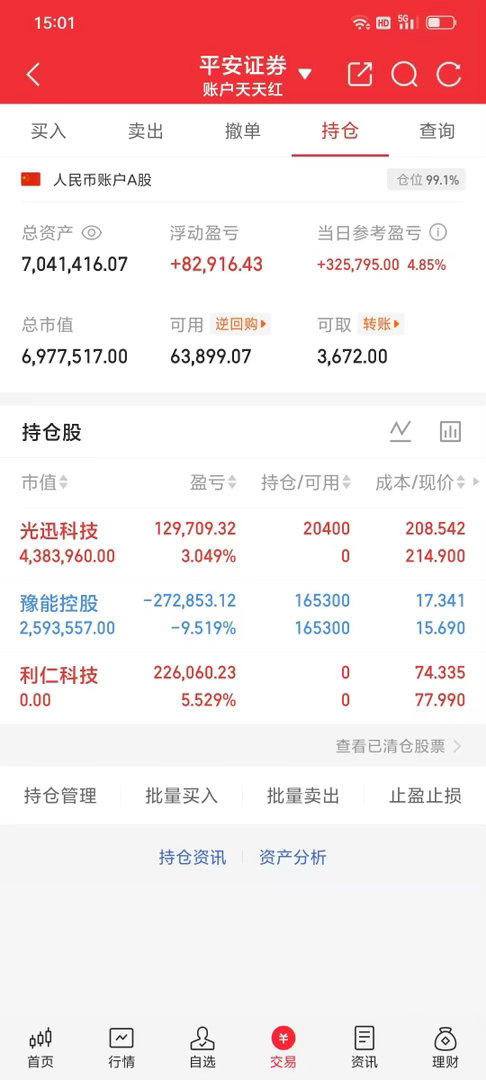 300w本金记录翻5倍（60天）今日持仓票： 豫能kg光迅kj  今日总资产70