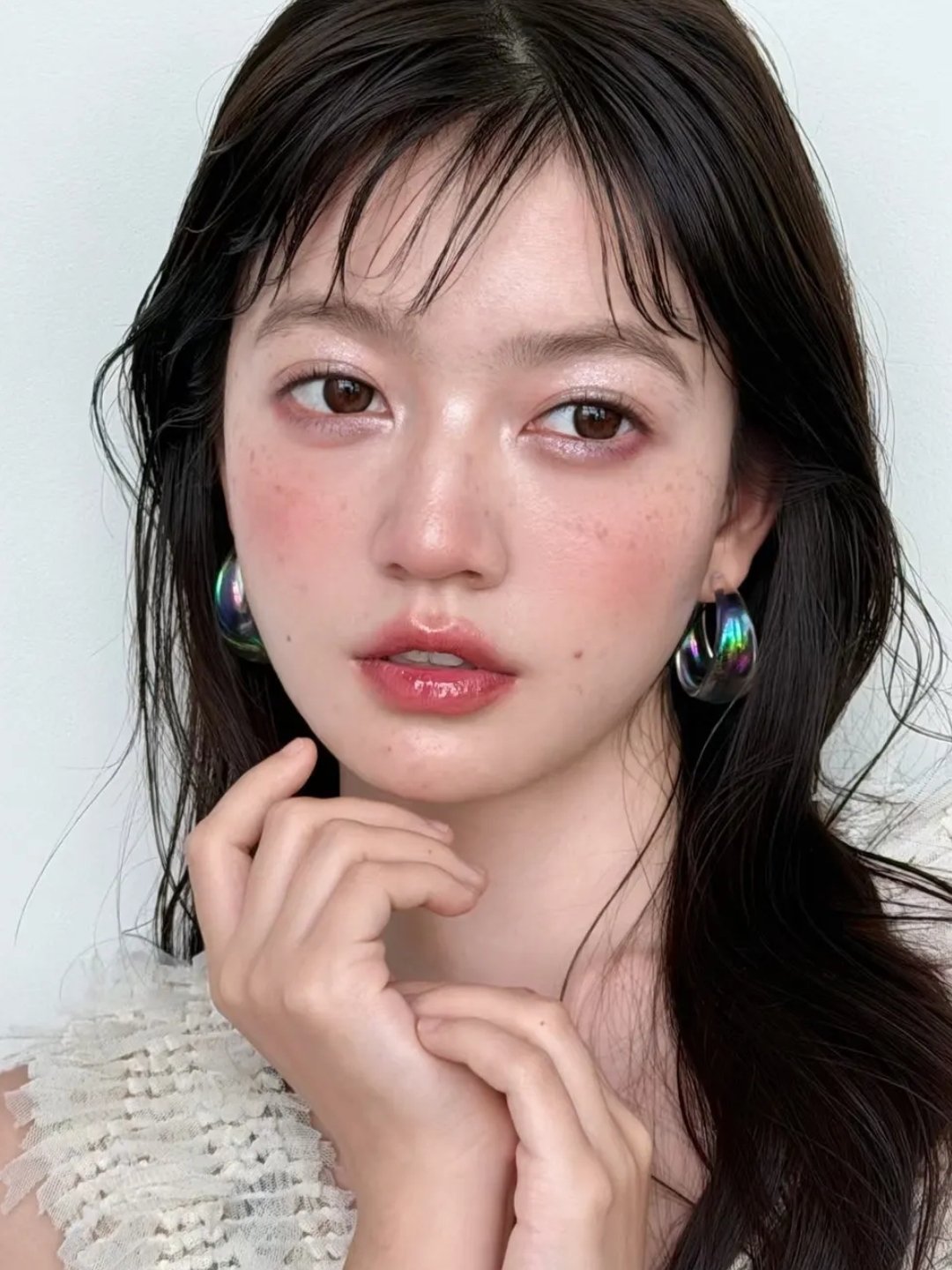 想要减龄又元气的妆容，这款雀斑妆再合适，不过了!水光底妆搭配粉嫩腮红，碎闪眼妆增