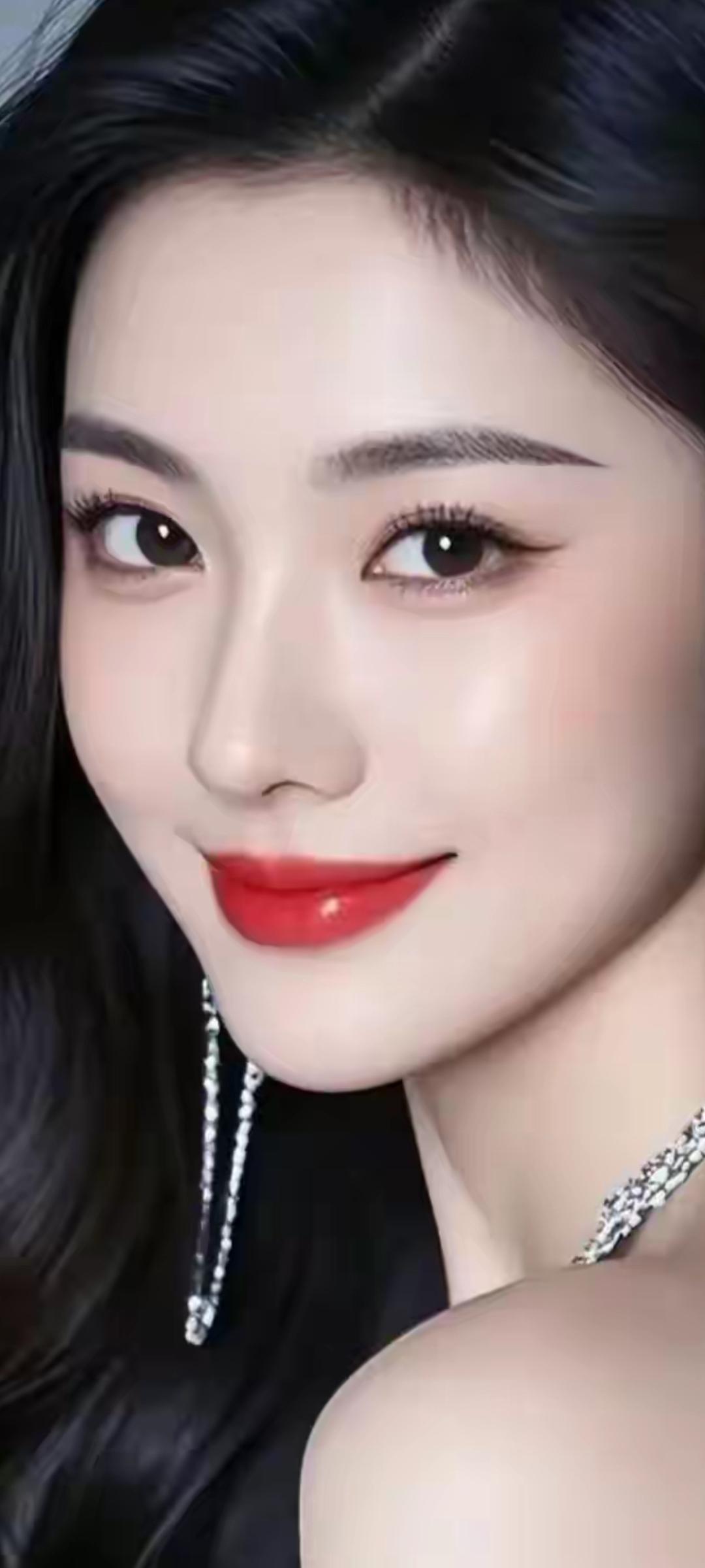 优雅红唇，闪耀耳环，精致妆容，尽显魅力！💄✨