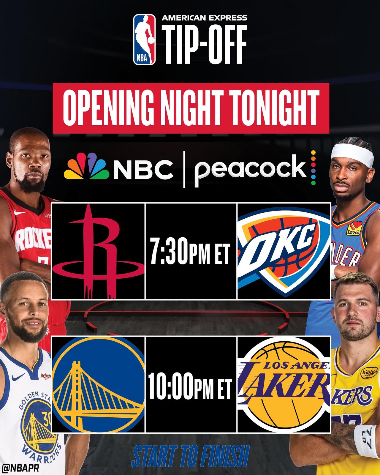 NBA回来了！比赛即将开打！

今天是NBA常规赛的揭幕战，联盟一共安排了两场比
